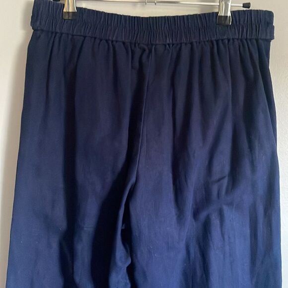 J. CREW 55% Linen 45% Cotton Navy Pull On Pants Tie Belt Side Pockets Wide Leg 2 - Picture 7 of 13
